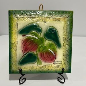 Handmade Trivet Kona Hawaii 8x8 floral design